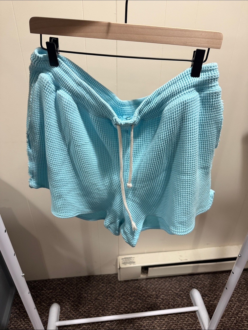 aerie Light Blue Waffle Knit Drawstring Shorts